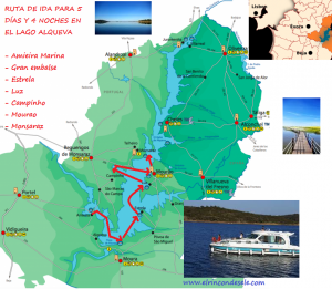 Mapa de la ruta por el Grande Lago Alqueva (Alentejo, Portugal)